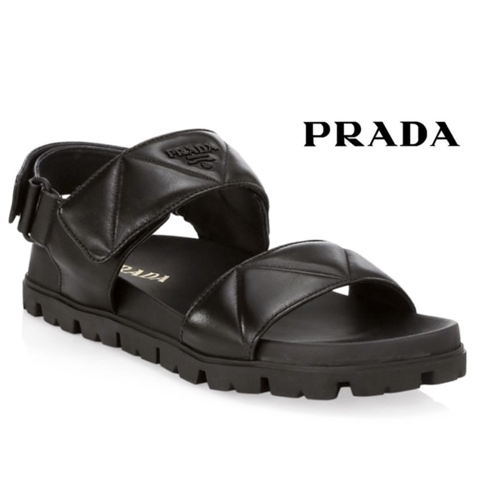 Prada Padded Quilted Leather Sport Black Sandals | Size 39